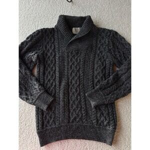 Aran Islands Fisherman Shawl Knit Cardigan Sweater Women's Small Gray Wool